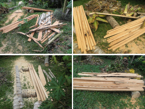 Images of sawn lumber in garden