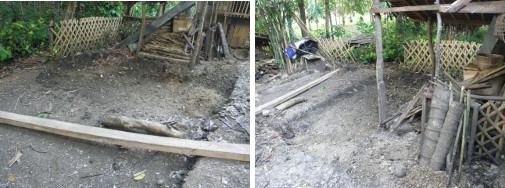 Images of nearly dug deep litter
          floor for pig pen