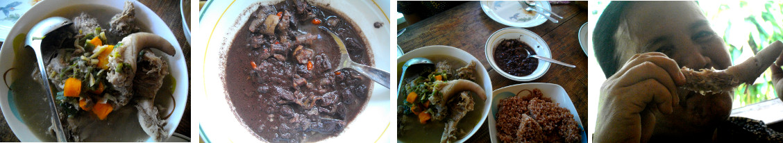 Images of bone soup and dinuguan
          lunch