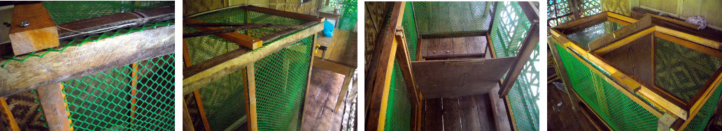 Images of duck coop under construction on tropical
        balcony