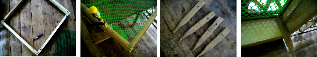 Images of construction of a trropical
        backyard garden frame -to protect seedlings from chickens