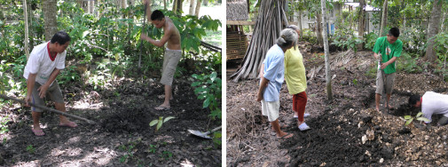 Images of men digging a grave in the
        garden