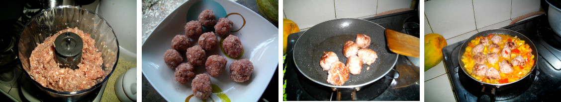 Imags of making Cinnamon bacon balls
          in tomaot sauce