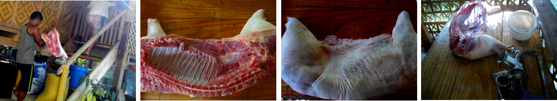 Images of side of pork being cut up