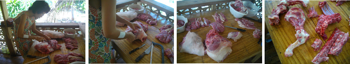 Images of attempt to cut up freshly slaughtered side
          of pork