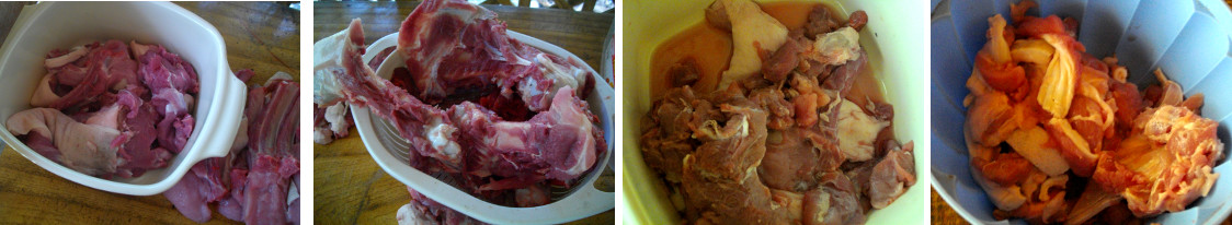 Images of bones and scraps after attempting to cut up
          side of pork