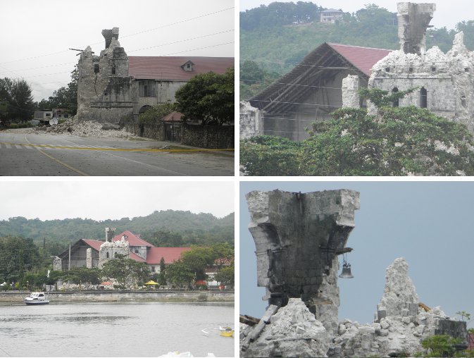 Images of church tower after earthquake