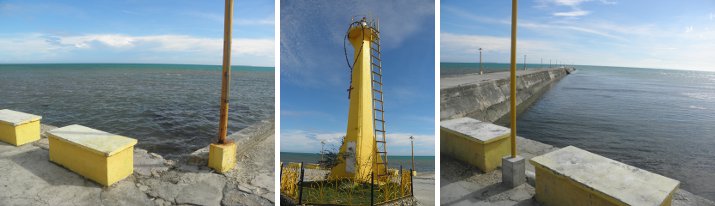 Images of a calm sea and a lighthouse with rosary