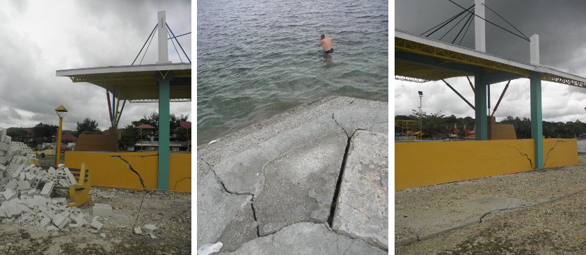 Swimming in the
sea -with damaged stage behind