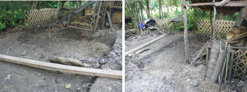 Images of nearly dug deep litter floor for pig pen