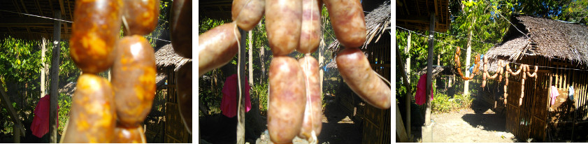 Images of sausages drying in the tropical sun