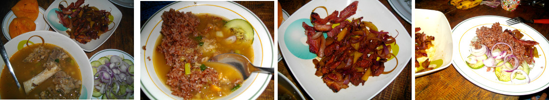Images of bone soup and Tocino meal
