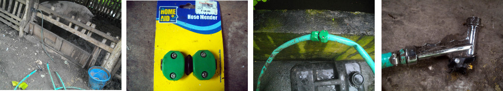 Images of garden hose repaired after being damamaged by
        pig