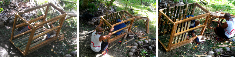 Images of construction of crate for transporting pig