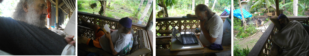 Images of man in a chair on a tropical balcony
        recovering from strained muscle