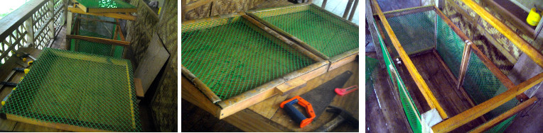 Images of duck coop under construction on tropical
        balcony