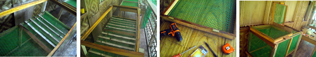 Images of duck coop being constructed
        on tropical balcony