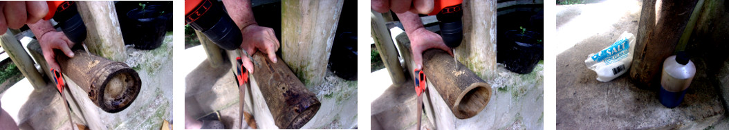 Images of constructing a bamboo salt lick for animals