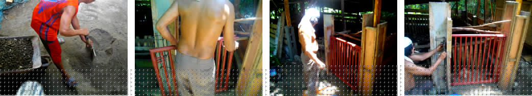 Images of construction of tropical
        backyard pig pen -around existing pen