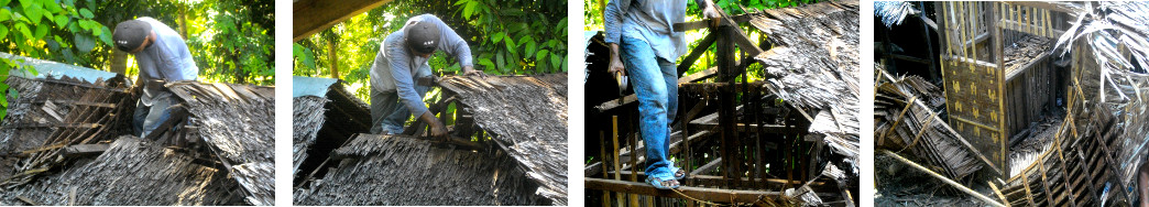 Images of external kitchen being demolished in tropical
        backyard