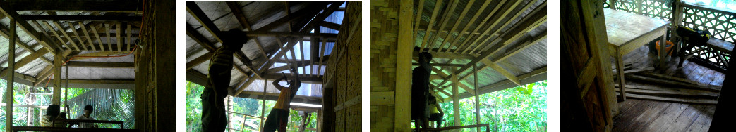 Images of men fiixing roof on tropical house