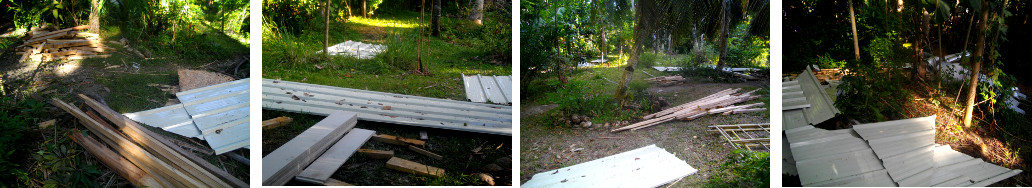 Images of rubbish in garden from work on tropical house
        roof