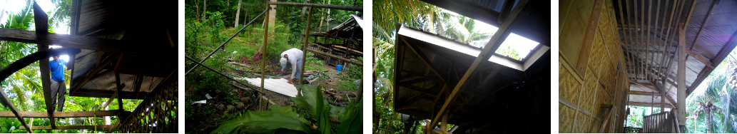 Images of tropical house roof being rebuilt