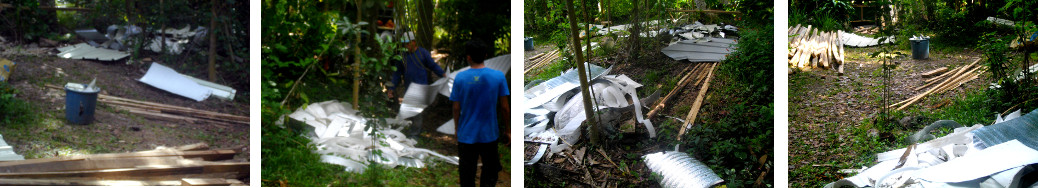 IMages of garden being tidied up after workmen have been
        busy on tropical house roof