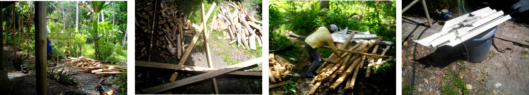 Images of garden being tidied up after workmen have
            worked on tropical house roof