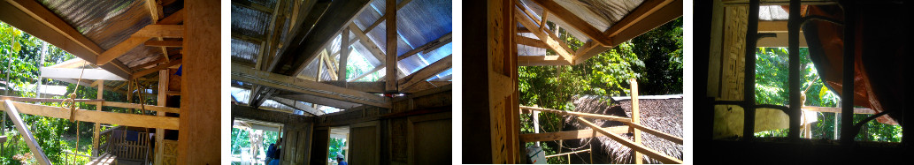 Images of men working on roof of tropical house