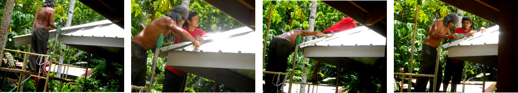 Images of men workig on tropical roof