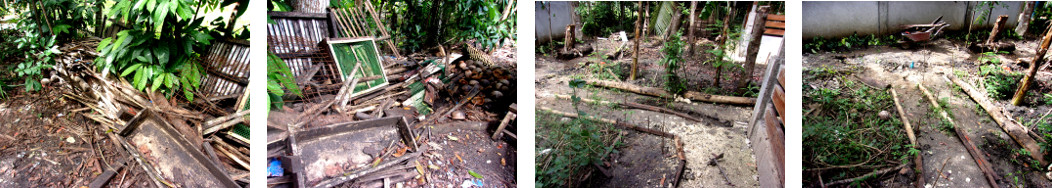 Images of junk wood used to efine
        tropical backyard garden paths