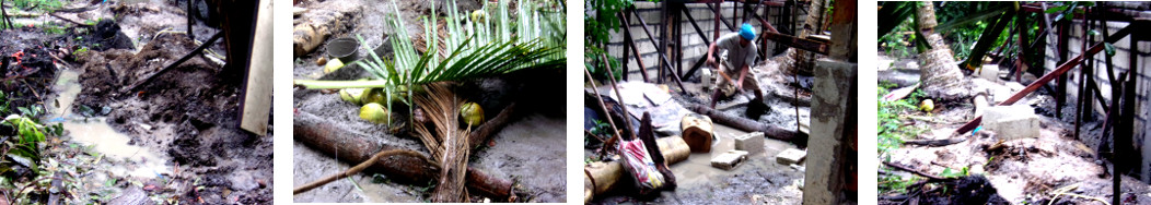 Images of rainwater around construction site in tropical
        backyard