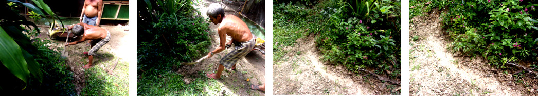 Images of tropical backyard drainage canal being dug
