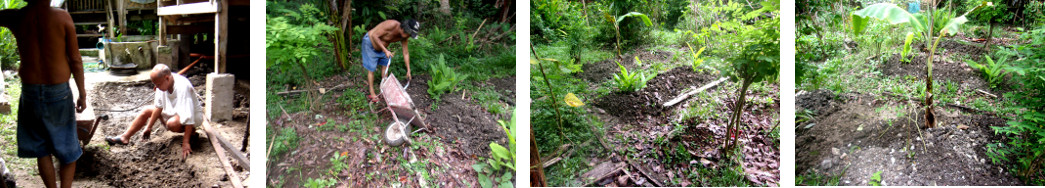 Images of soild dumped on tropical
        backyard garden patches