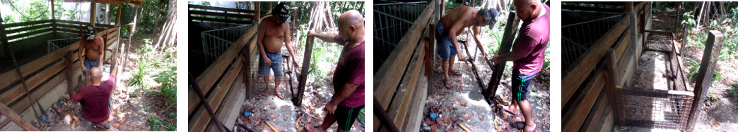 Images of building an outside "restaurant"
        where piglets can eat safely away from their mother