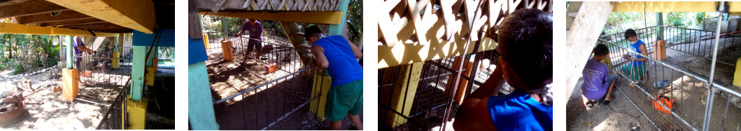 Images of holding pen being installed
        under tropical house