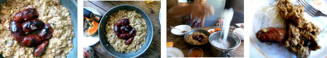 Imagws of Homemade Sausag and eggplant
        with noodle lunch