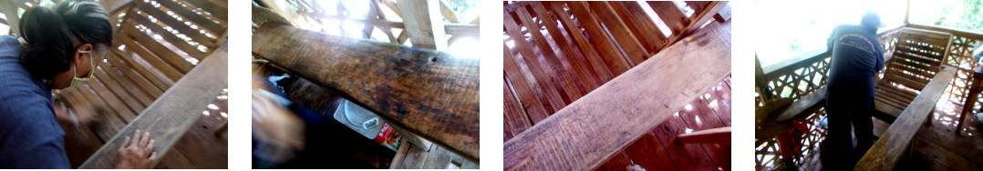 Images of chair in tropical house
        being cleaned with sandpaper