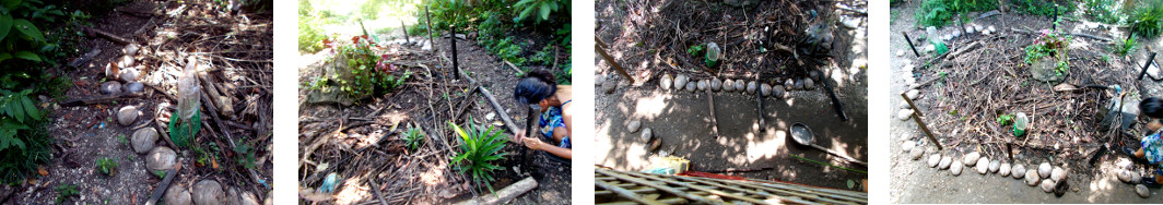 Images of fence posts installed in
        tropical backyard