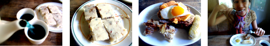 Images of tropical breakfast with
        Butterfly tea and home made radish cake