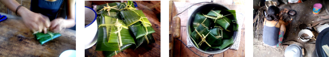 Images of home made tamales being prepared for steaming