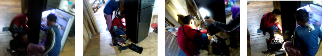Images of technicians investigating a faulty fridge in a
        tropical house