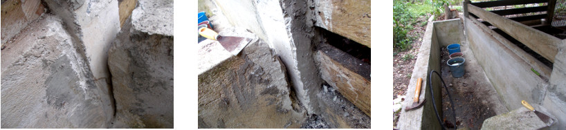 Images of attempt to repair reservoir
        in tropical backyard