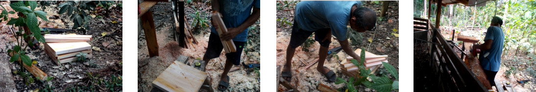 Images of furniture being made from surplus wood in
        tropical backyard