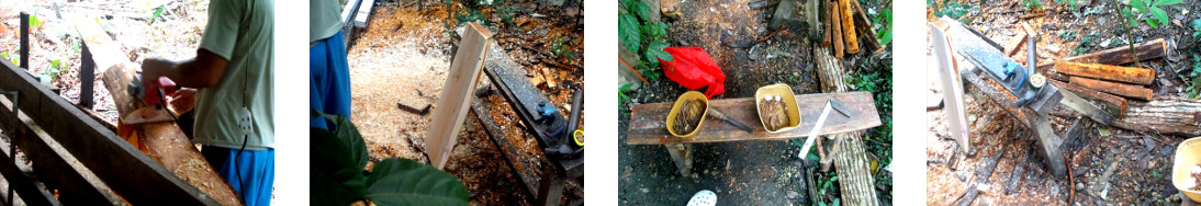 Images of furniture being made from
        surplus wood in tropical backyard