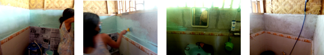 Iages of bathroom being painted in tropical wooden
        house