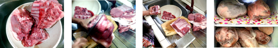 Images of freshly slaughtered tropical
        backyard pork