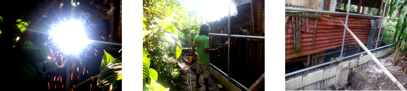 Image of construction of privacy wall in tropical backyard