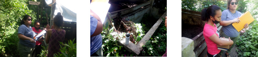 Images of architect examining pig pen
        damaged by typhoon Rai